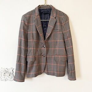 Zara Tan Houndstooth Blazer Gold Military Buttons M